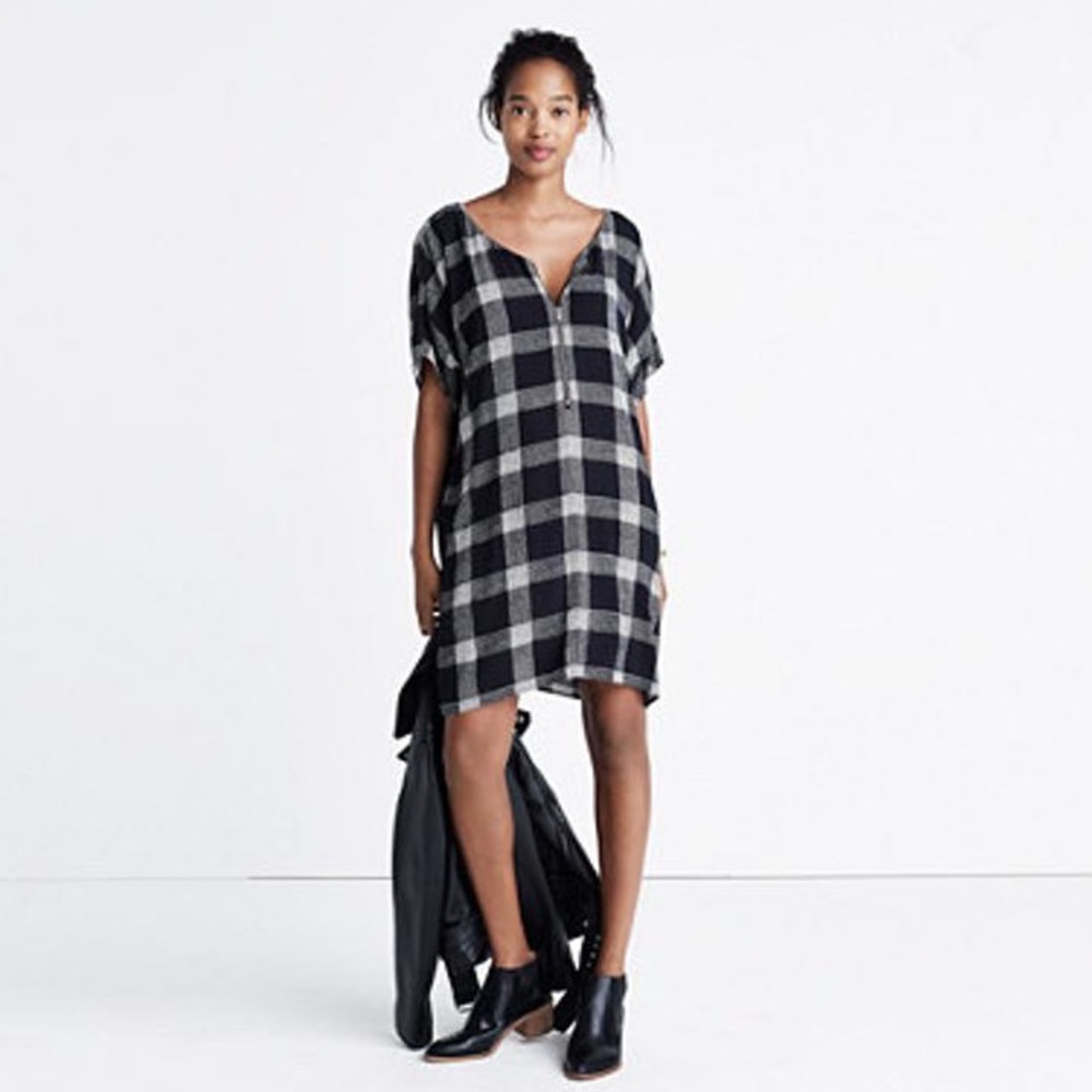 NWT Madewell Buffalo Check Zip-Front Dress